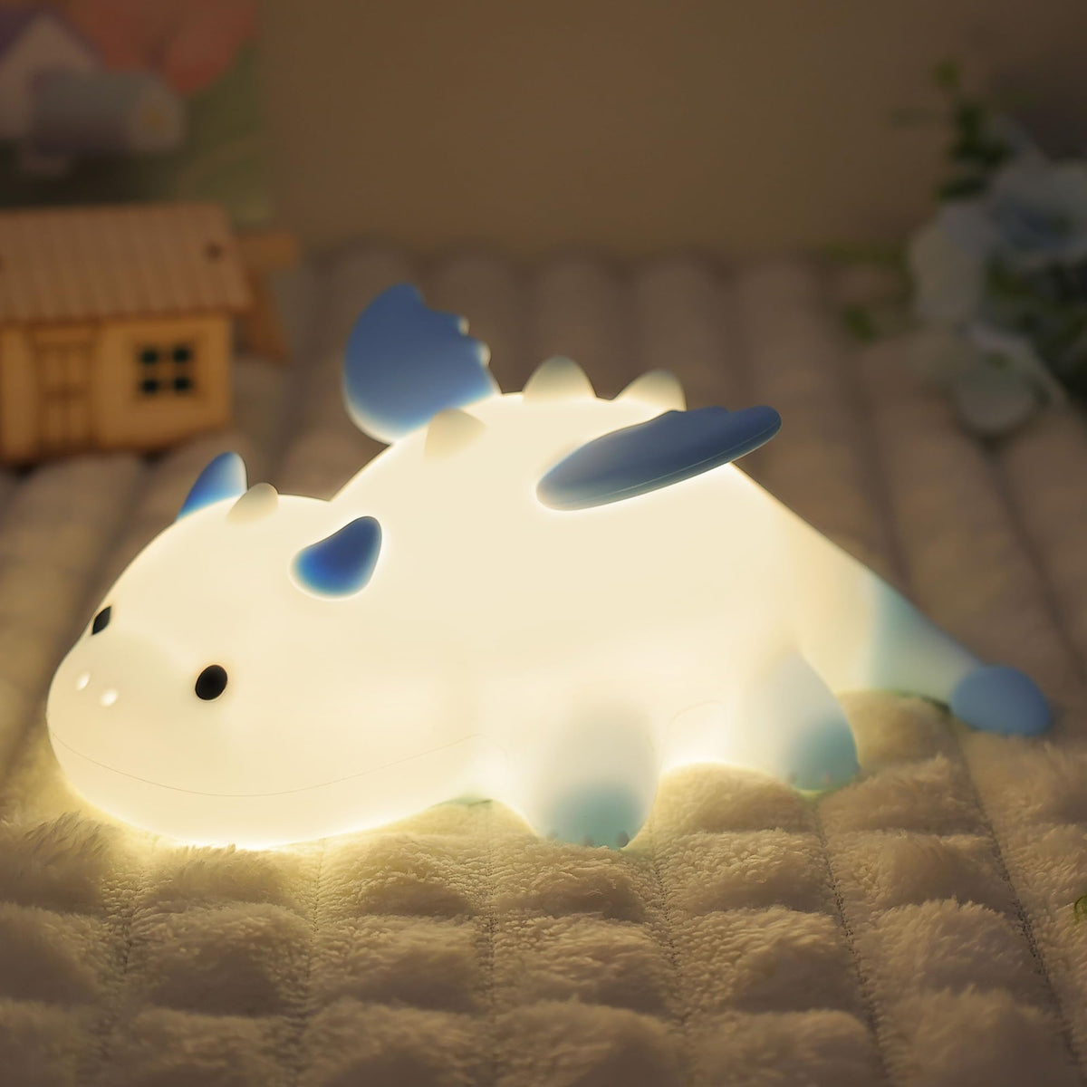 Ammonite Dragon Night Light, Cute Dragon Lamp with 8 Color Lights, Soft Silicone Kids Nursery Nightlight LED Touch Light, Kids Bedroom Decor as Xmas Birthday Gifts