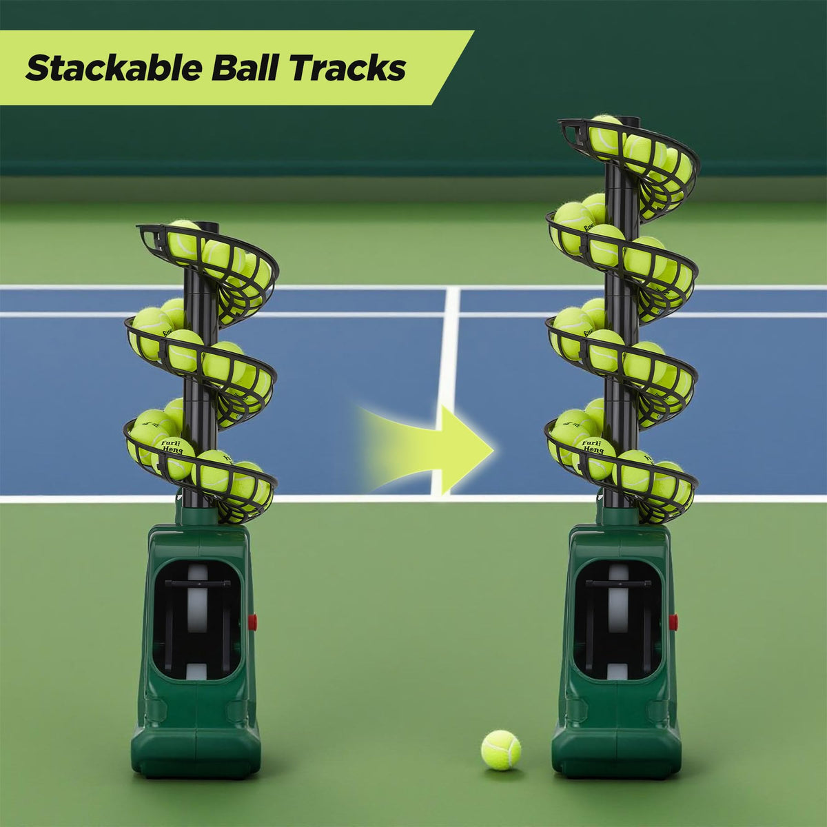 Furlihong 3819BH Portable Tennis Ball Machine – 5 Adjustable Angles, 2 Power Levels, 4 Serve Intervals, Up to 30 MPH, for All Skill Levels Training