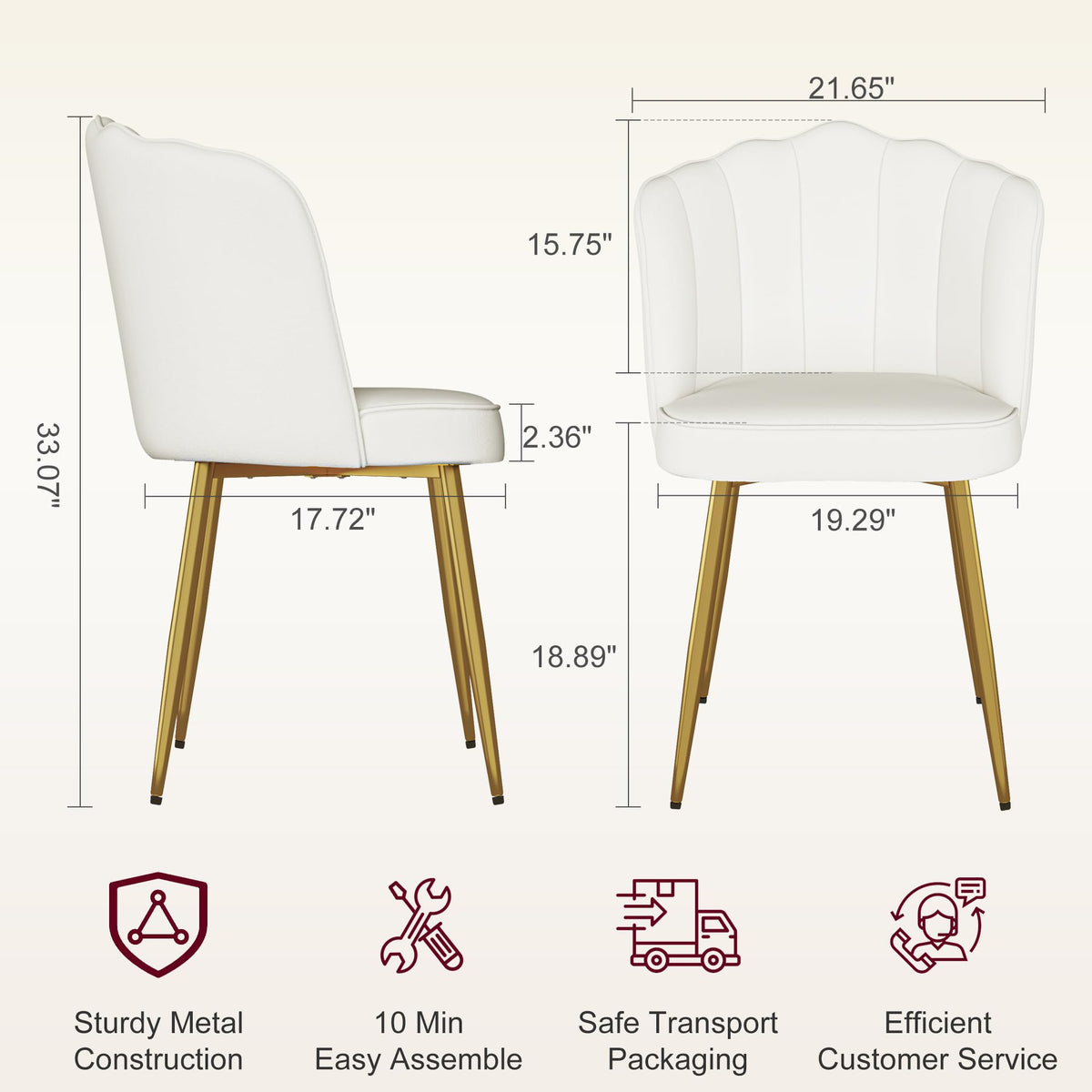 VECELO Velvet Dining Chairs Set of 6, Modern Upholstered Kitchen Chairs with Thick Cushions, Curved Padded Backrest and Metal Legs, for Kitchen, Dining Room, Living Room, White