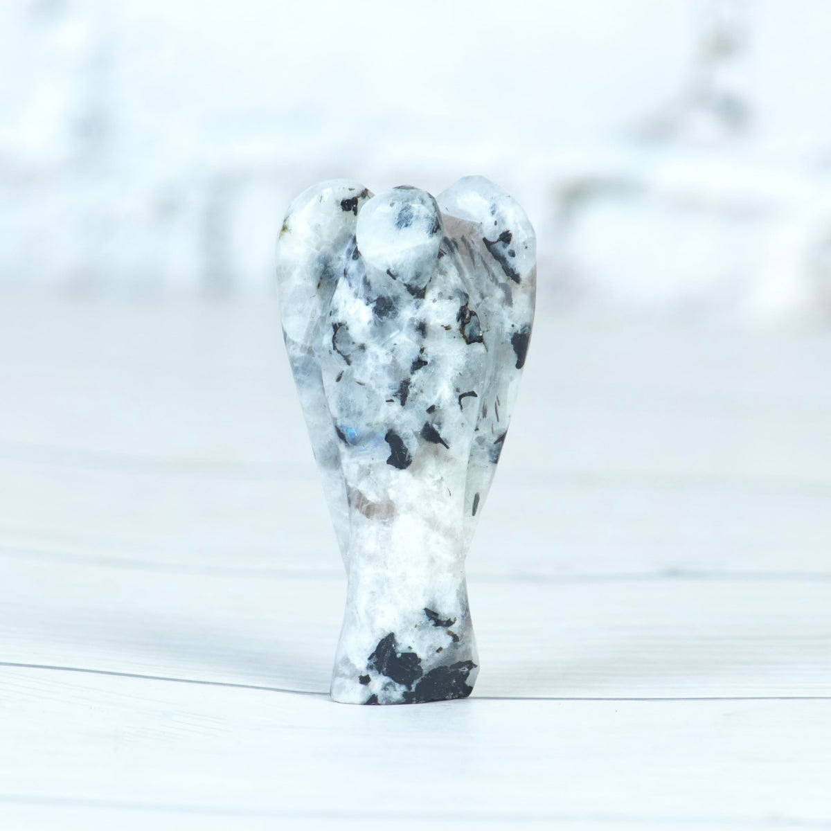 Crocon Rainbow Moonstone Guardian Angel Healing Figurine, Hand Carved Pocket Angel - Crystals for Positive Energy, Handmade Mini Statue for Love, Peace & Healing, Natural Gemstone Healing Figurine