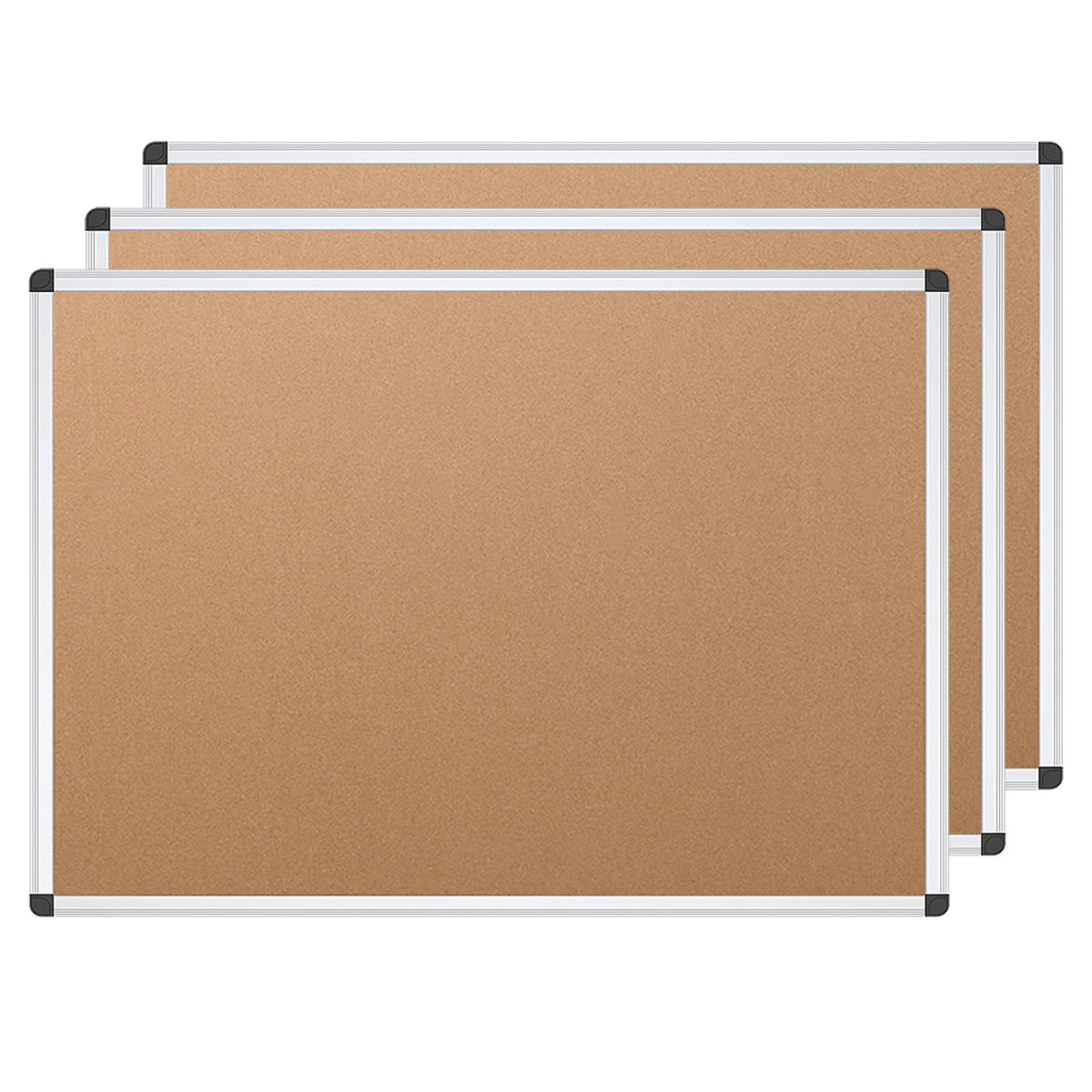 VIZ-PRO Cork Notice Board, 48 X 24 Inches, 3 Pack, Silver Aluminium Frame