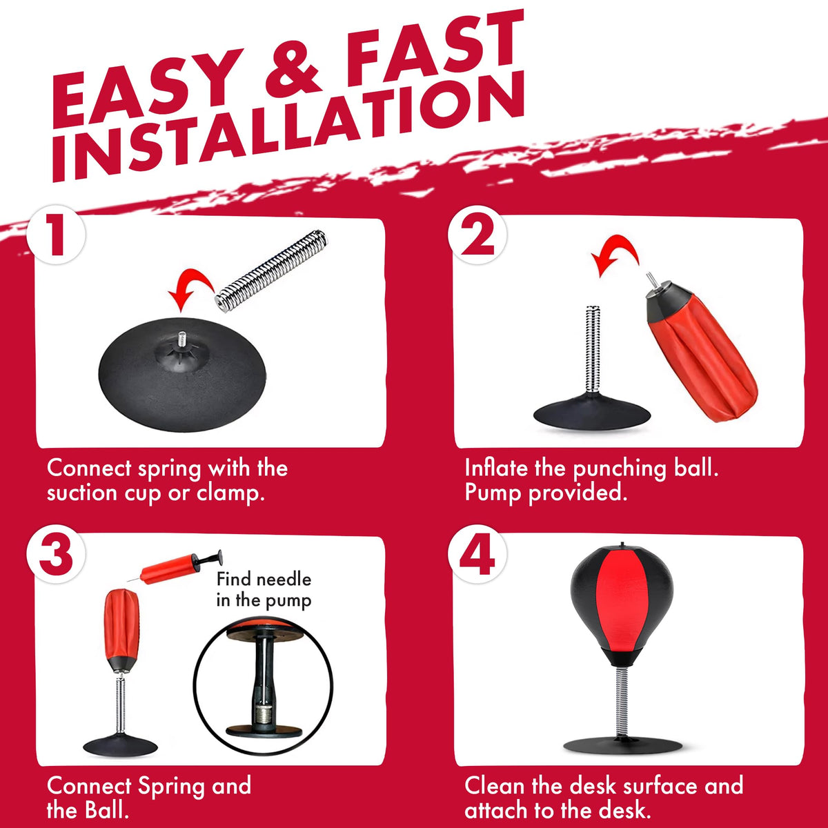 GLACIAL Stress Relief Desktop Punching Bag I Comes with Desk Clamp and Extra Strong Suction Cup I Black and Red