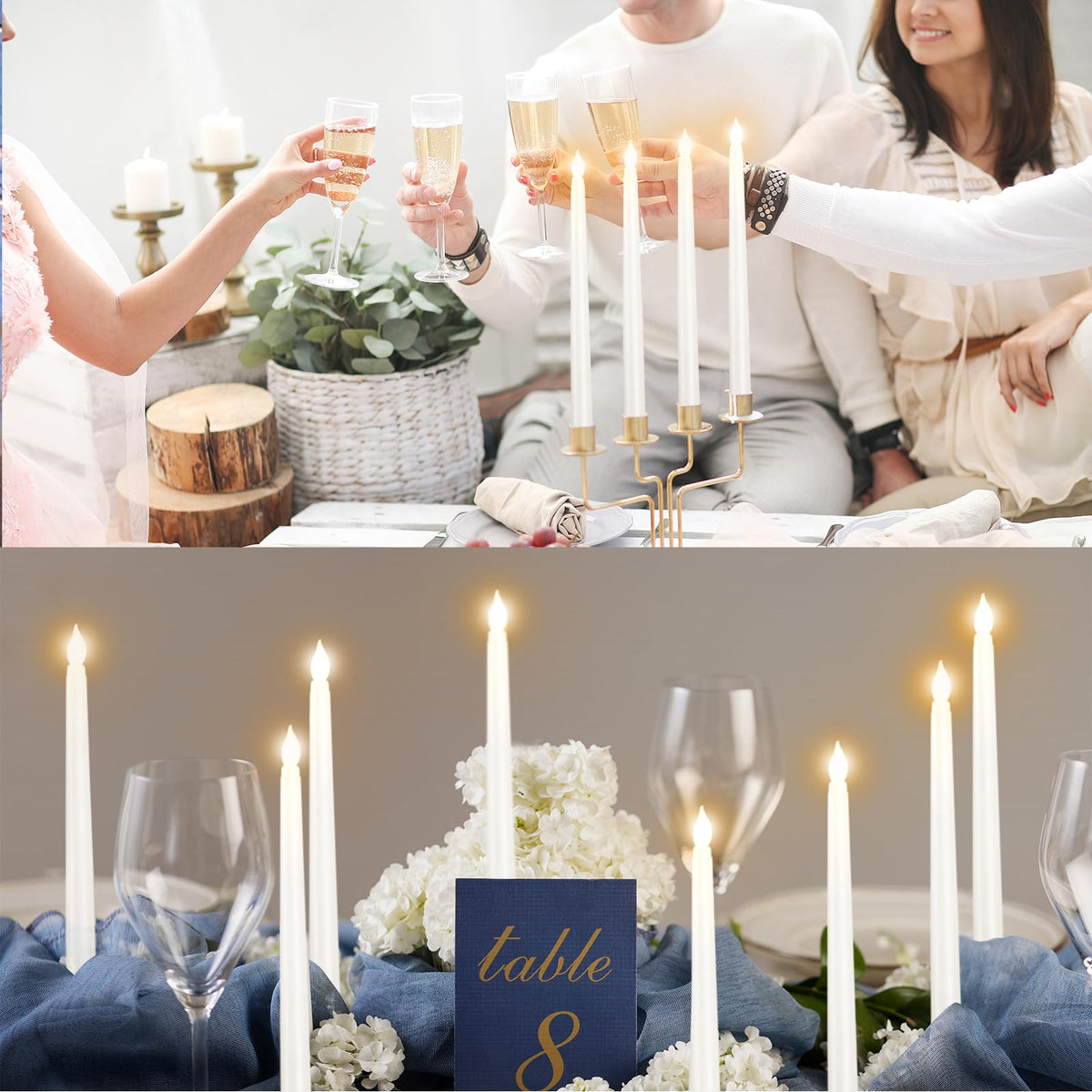 Bazayona 96pcs Flameless Flickering LED Taper Candles Bulk Battery Operated Candles for Christmas Halloween Birthday Wedding Party, (Ivory, 11 inch, 96pcs)