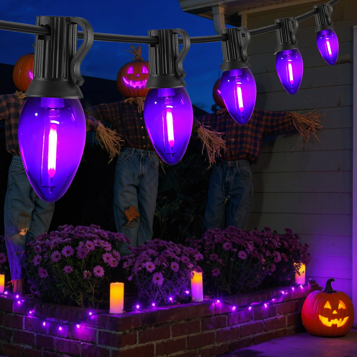 CHYParty 10 Pack C7 Replacement Bulbs, Dark Purple LED Halloween Light Bulbs for Outdoor String Lights, Patio, Christmas Decor, E12 Candelabra Base, Waterproof, Energy-Saving
