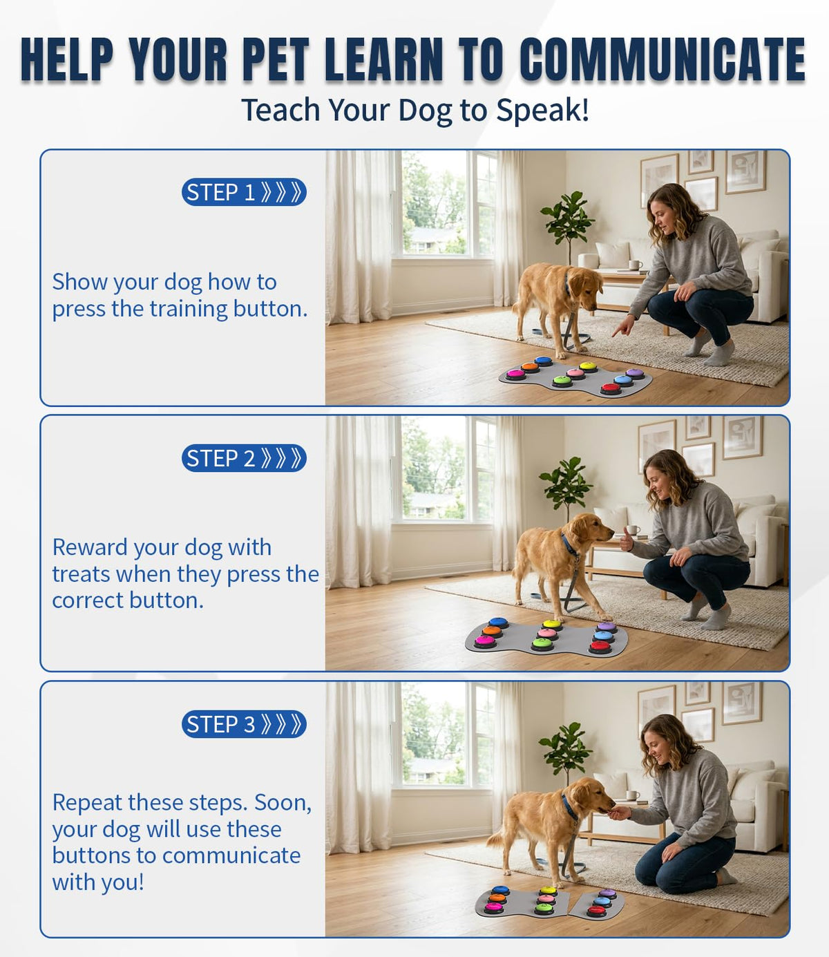 Acools Dog Buttons for Communication, 9 Pcs Recordable Talking Button Set with 30s Voice, Pet Training Buzzer Kit for Dogs and Cats, Waterproof Anti-Slip Mat, 48 Scene Stickers for Outside/Food/Play