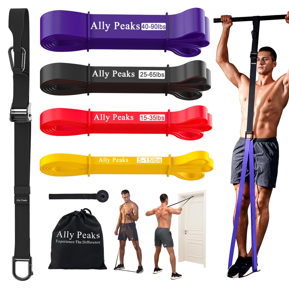 Ally Peaks Pull Up Assistance Bands System,Up to 410 lbs Assistance, Resistance Bands,Adjustable and Replaceable Pull Up Assist Band,Assisted Pull Up Resistance Bands for Pull Up Assist Push Up Assist