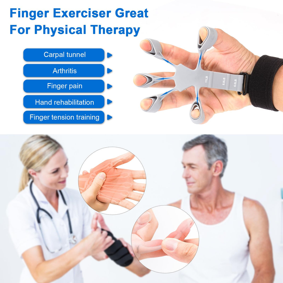 Grip Strength Trainer - Double-Sided Finger Exerciser and Hand Strengthener for Hand Therapy, Rock Climbing - Relieve Pain for Arthritis, Carpal Tunnel