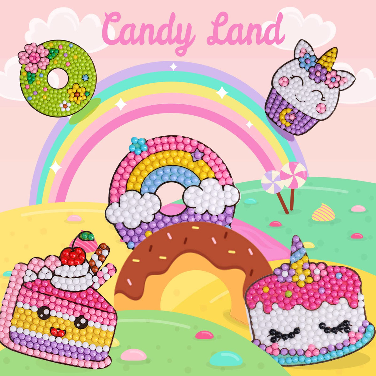 Cymbana Diamond Painting Kits for Kids 20 Pcs Desserts Contains Cupcake, Donut, Ice-Cream, Popcorn, Cookies
