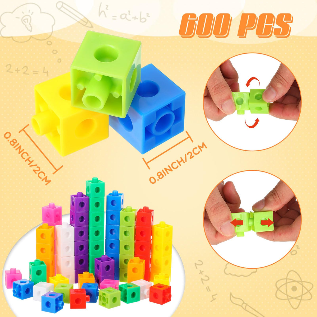 Shappy 600 Pcs Math Cubes Educational Counting Toy Math Manipulatives Connecting Counting Cubes Blocks for Learning Classroom Homeschool Supplies(Classic)