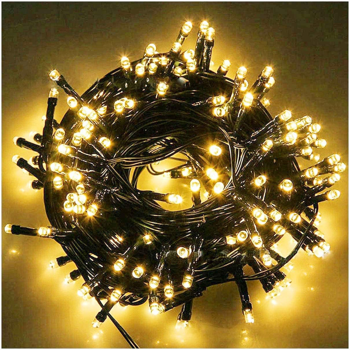 Fairy Black String Lights with Memory Function. Extendable 33ft 100 LED Plug in Cozy Warm White Decorations for Christmas Xmas Tree, Garden, Party, or Home, creating magical indoor outdoor Ambiance