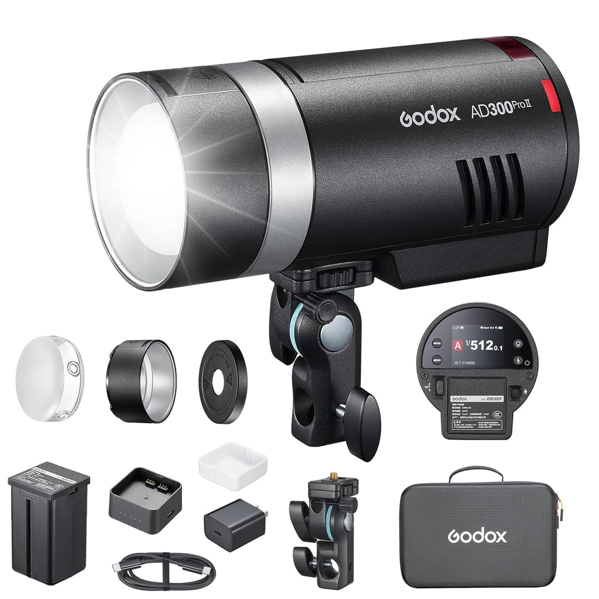 Godox AD300Pro AD300 Pro II AD300ProII 300Ws Outdoor Flash,One-tap Sync Links with X3/X3Pro Strobe Light Monolight, 12W Bi-Color Modeling Lamp(Godox AD300Pro Update)