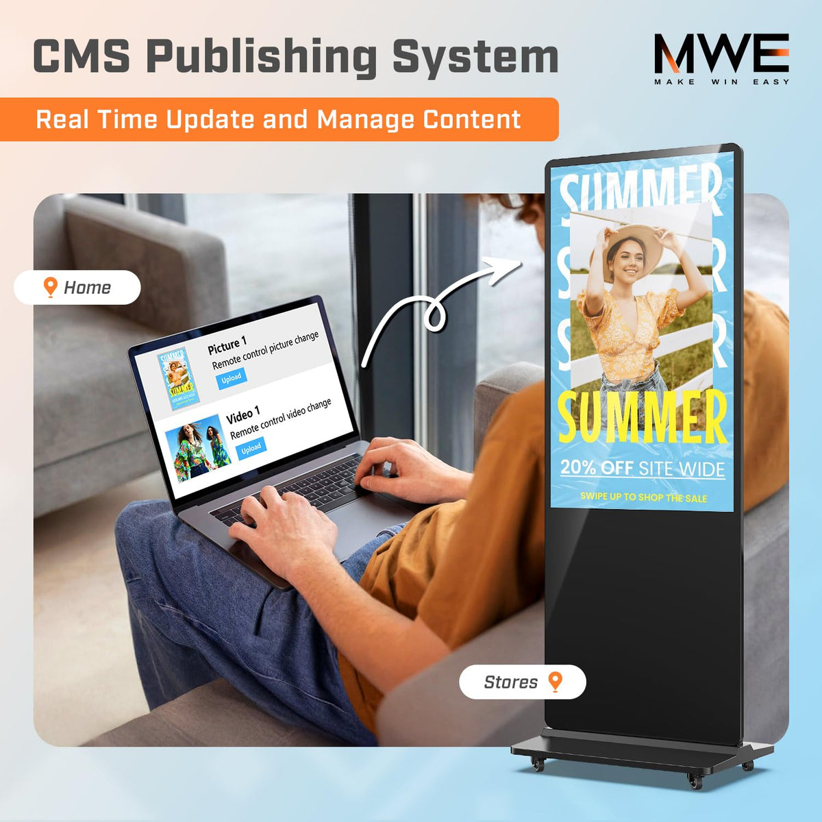 QIXZOCV MWE 49 Inch Indoor Floor Standing Digital Signage Advertising Display Kiosk LCD Screen Commercial Totem Android System Vertical Poster with Auto Media Player