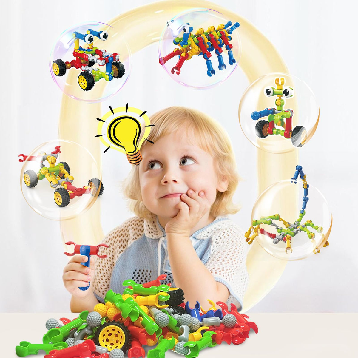 Huaker Stem Building Toys for 3 4 5 6 7 8 Year Old Boys Girls Kids,180 Pieces Building Blocks Educational Learning Toys with Large Storage Box,Ideal Christmas Birthday Gifts