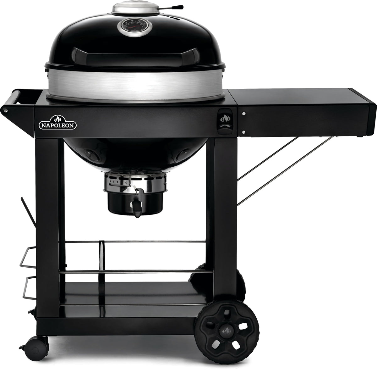 Napoleon PRO22 Charcoal Kettle Grill with Folding Cart, Black, Porcelain-Enameled Lid and Bowl, Chrome-Plated Cooking Grid