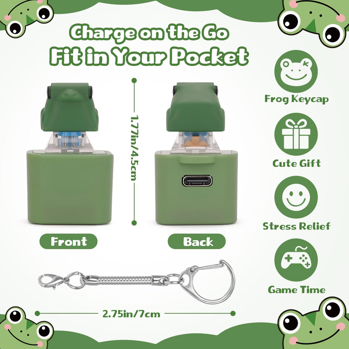 Netholid Quacking Duck Croaking Frog Meowing Cat Keyboard Fidget Toys for Adults Clicker Keychain with Sound LED Light and Charging Port for Autism Stress Relief Anxiety (Frog, 1)