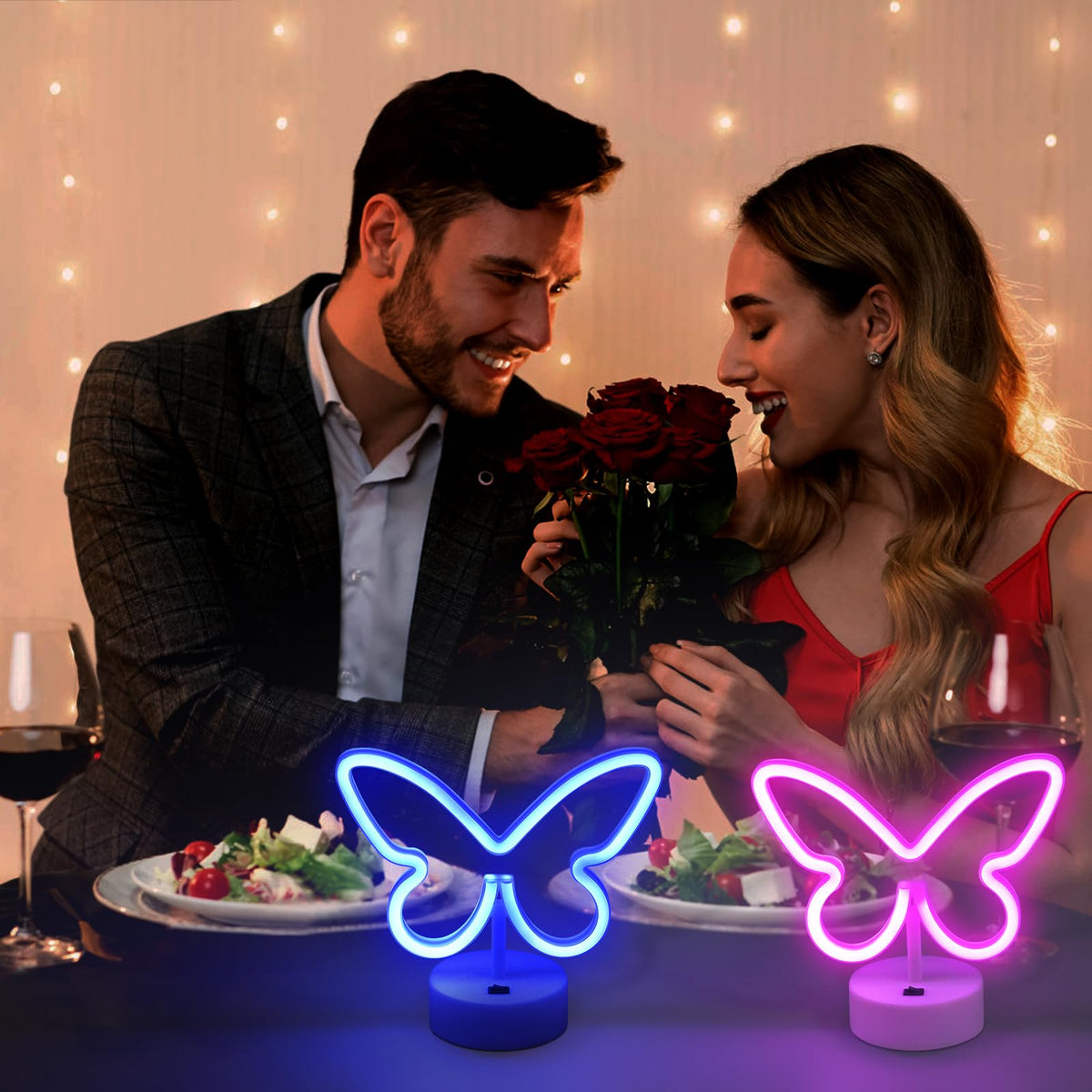 BRIGHTDECK 2 Pack Butterfly Neon Signs, LED Pink Butterfly Sign Battery or USB Powered Decoration Lamp, Neon Lights Heart Decor for Valentines Day, Bedroom, Wedding, Party, Pink Room Decor