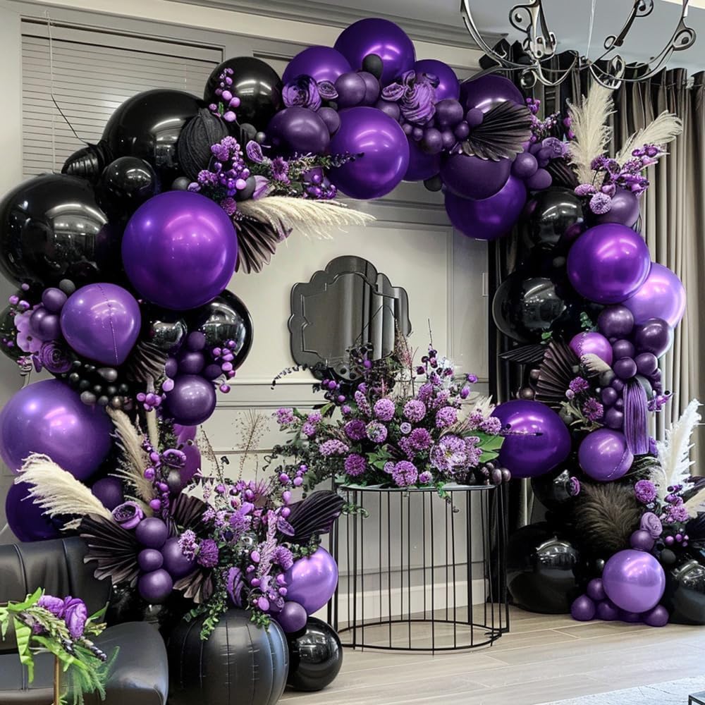Purple and Black Balloons Dark Purple Balloon Garland Arch Lavender Lilac Kit For Wednesday Birthday Halloween Vampire Retirement Graduation Prom Party Decoration