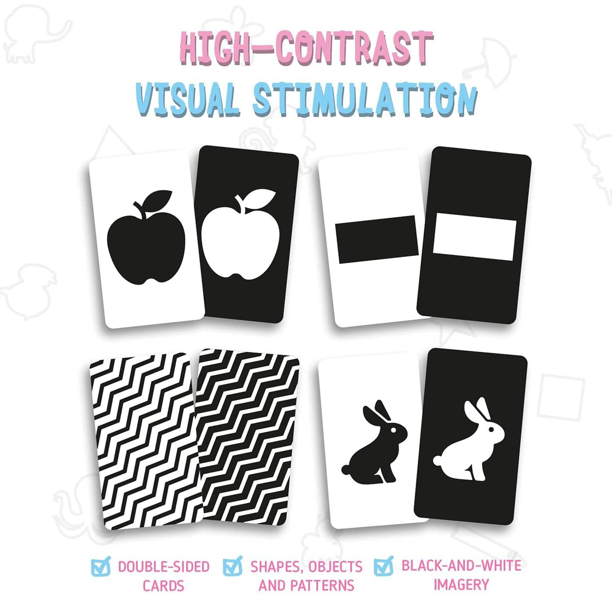 Merka Newborn Toys & Sensory Flash Cards for Babies - High Contrast Baby Cards - 50-Pack Paper, 2.4 in x 4.2 in, Black & White - Visual Stimulation & Brain Development for 0-3 Months