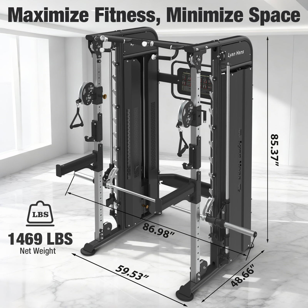 Functional Trainer Smith Machine for Commercial, Multifunctional Cable Crossover Exercise Machine, All in One Home Gym System, Compact Fitness Equipment, Workout Weight Machine for Strength Training