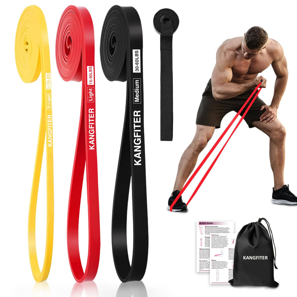 KANGFITER Resistance Bands for Working Out, Pull Up Bands for Men Women, Thick Heavy Resistance Band Set with Door Anchor, Elastic Exercise Bands for Body Stretching, Physical Therapy, Home Workouts