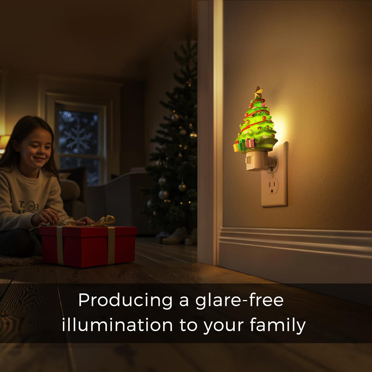 L LOHAS LED Christmas Tree & Snowman Night Light, 3000K Warm White Plug-In Resin Nightlight, 360° Rotatable for Kids Room, Holiday Party & Home Decor, 1 Pack
