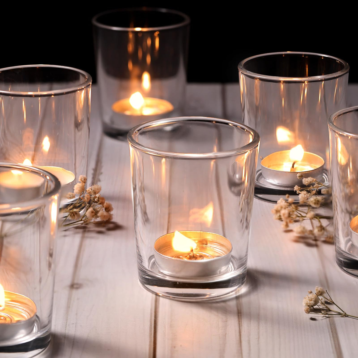 DARJEN 24Pcs Clear Votive Candle Holders- Clear Tea Lights Candle Holder, Glass Candle Holders Bulk for Wedding Centerpieces, Party Decor & Table Centerpiece