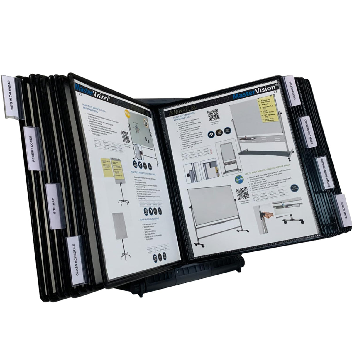 Ultimate Office AdjustaView 20-Pocket Desk Reference Organizer with Easy-Load Pockets and Compact Weighted Base for Stability, Black Pockets