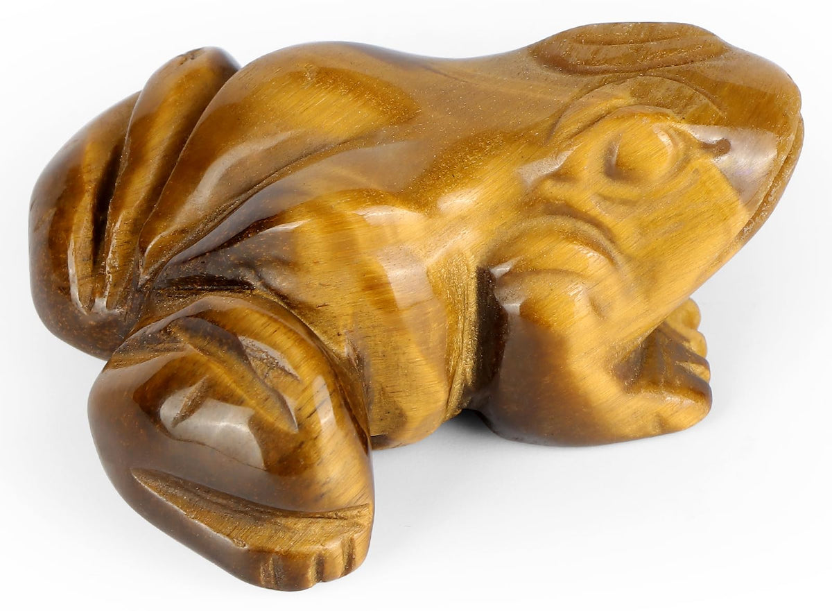 SMQ 2 Inch Crystal Frog - Natural Yellow Tiger Eye Figurine, Hand Carved Statue Decor, Healing Stone Animal With Gift Box
