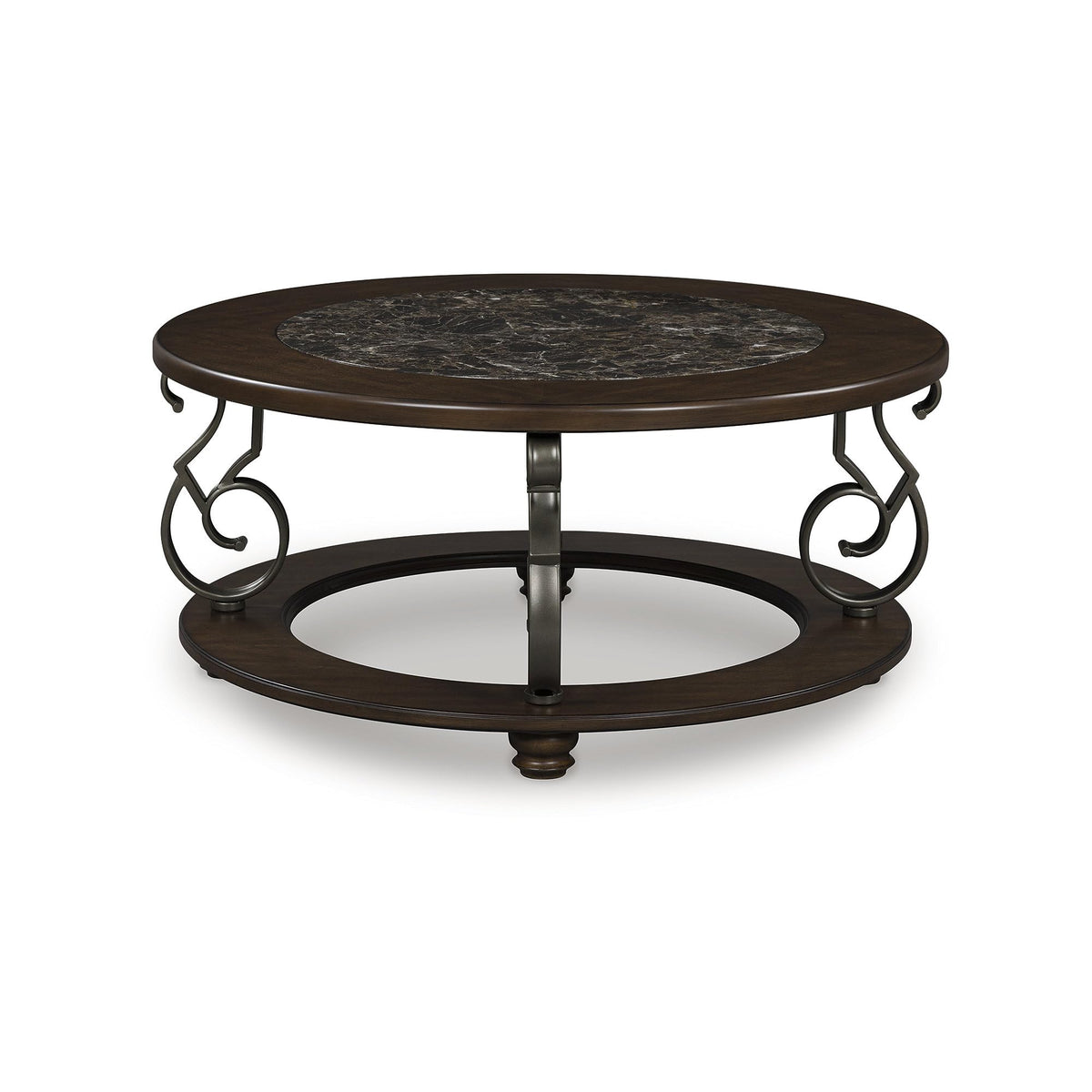 Signature Design by Ashley Frallyn Classic Coffee Table with Metal Legs and Bun Feet, Dark Brown