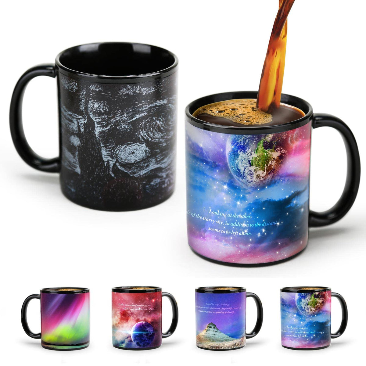 MUGKISS Color Changing Mug 12oz, Ceramic Heated Coffee Mug of Novelty Style, Gift for Family, Friends and Lover (Star Crossing B)