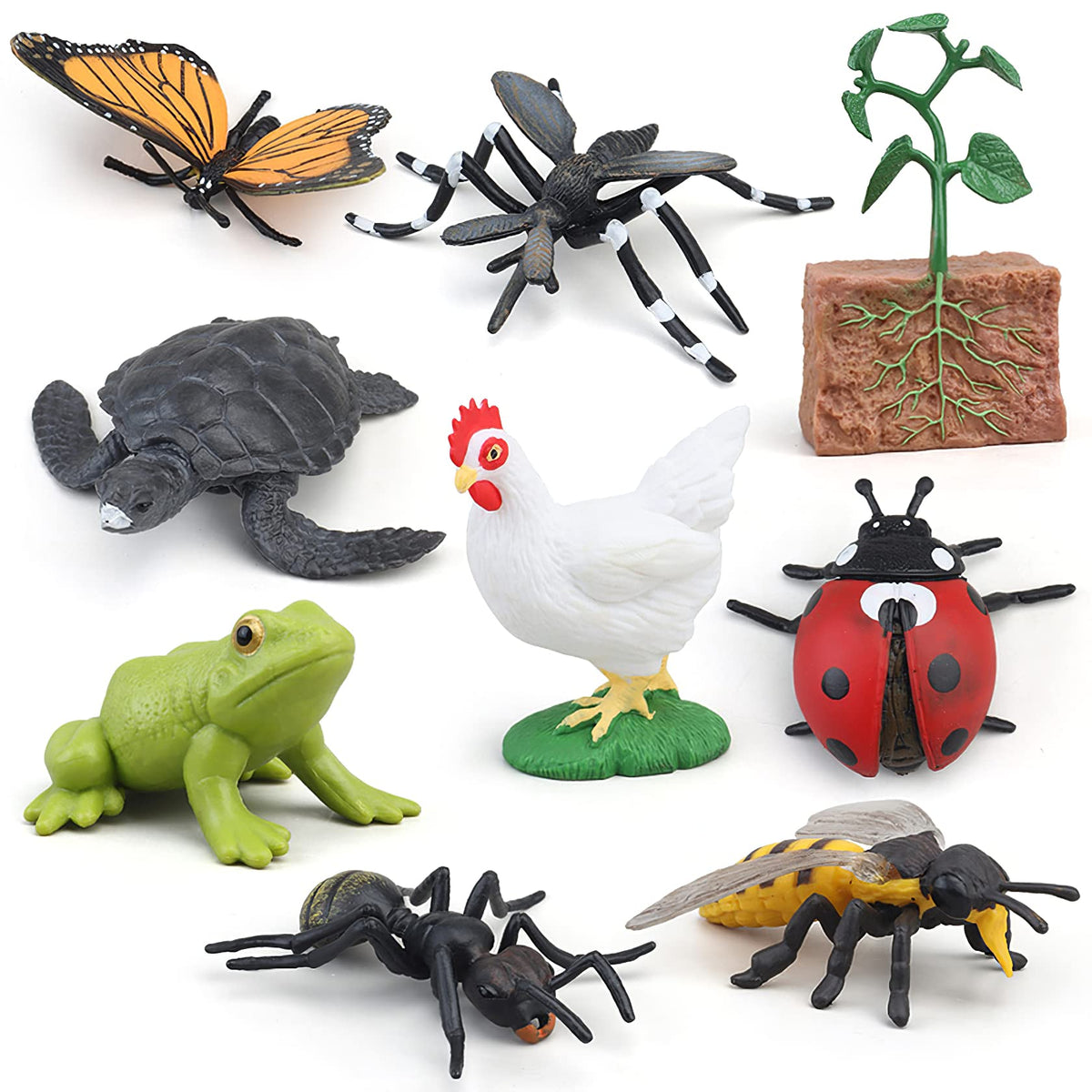 MIKNEKE Montessori Life Cycle Animal Figures with Flash Cards, Realistic Animal Figurines Toy, Educational Matching Game for 3+ Year Old Toddlers Kids (Ladybug)