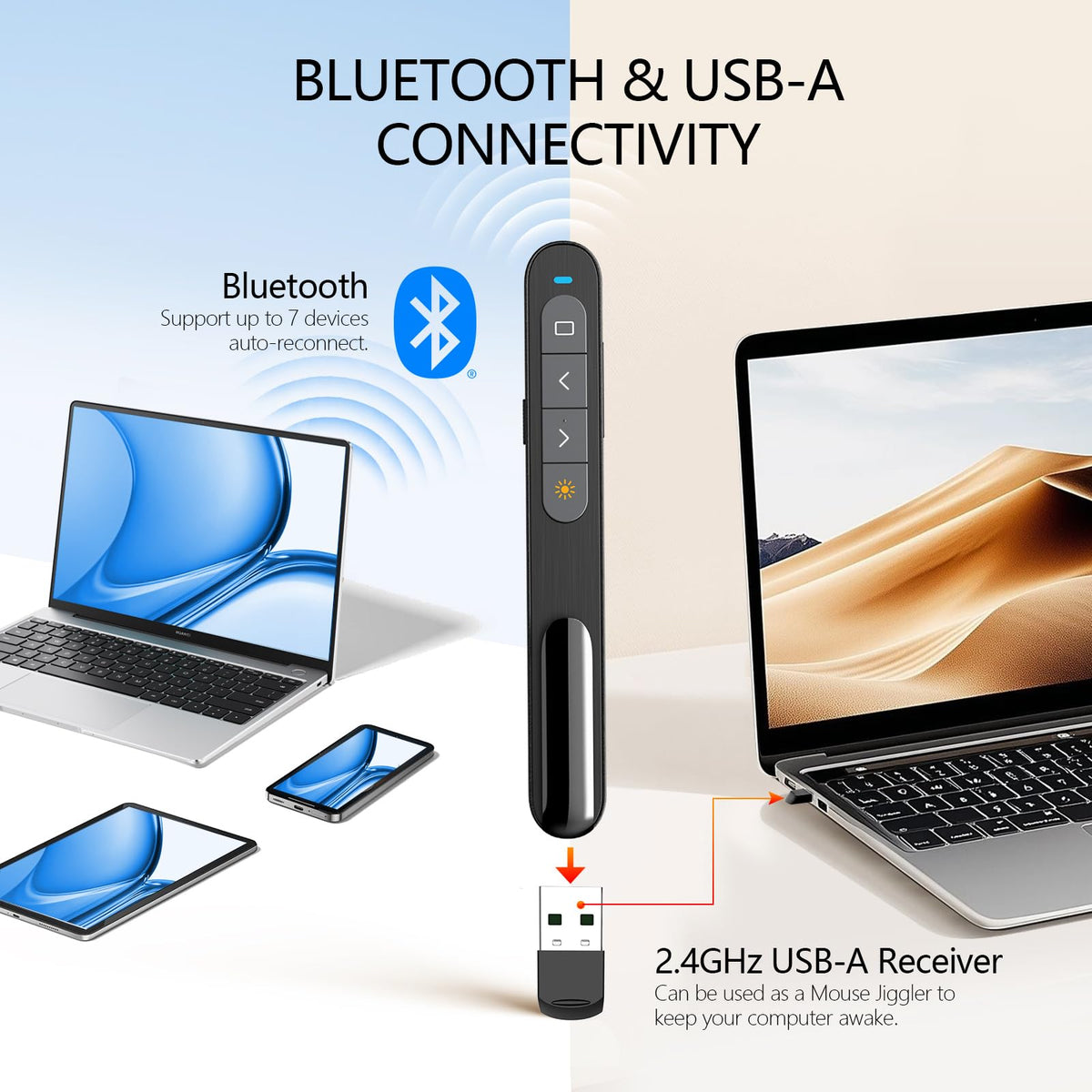 Norwii Rechargeable Bluetooth Presentation Clicker, Wireless Presenter, PowerPoint Presentation Remote with Pointer, Slide Clicker with 328ft Range for Teacher and Presenter, macOS Applicable