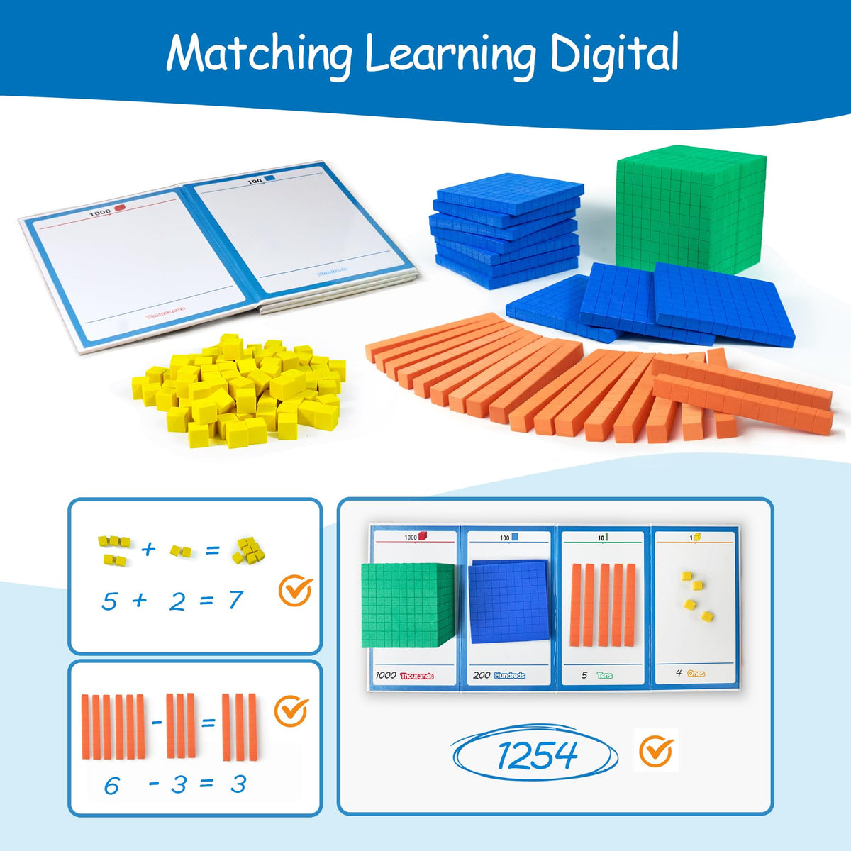 Stochastic Box Foam Base Ten Blocks for Place Value, Early Counting, Manipulatives, Counters, Cubes - Kids Math Learning Tool