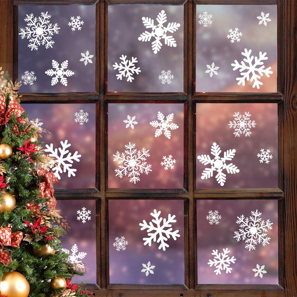 LUDILO 135Pcs Christmas Window Clings Snowflakes Window Decals Static Window Stickers for Christmas Decorations Windows Décor Ornaments Xmas Party Supplies Thanksgiving Party Décor