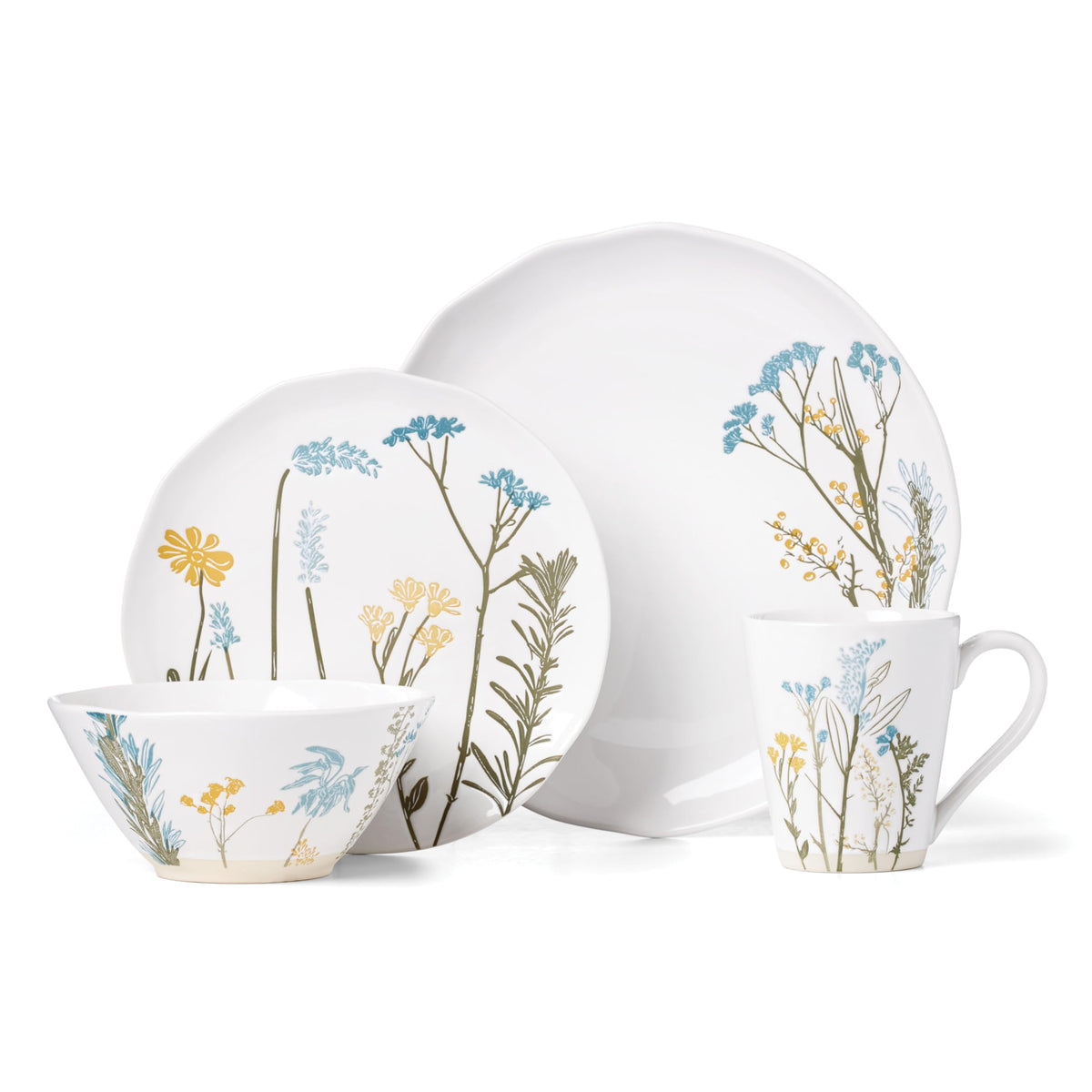 Lenox Dinnerware Sets, Wildflowers 16-Piece Dinnerware Set, Service For 4, Stoneware Material, Dishwasher Safe, Microwave Safe, Bowls, Plates And Bowls, Dinner Dishes, Includes Mugs (White, 16 Piece)