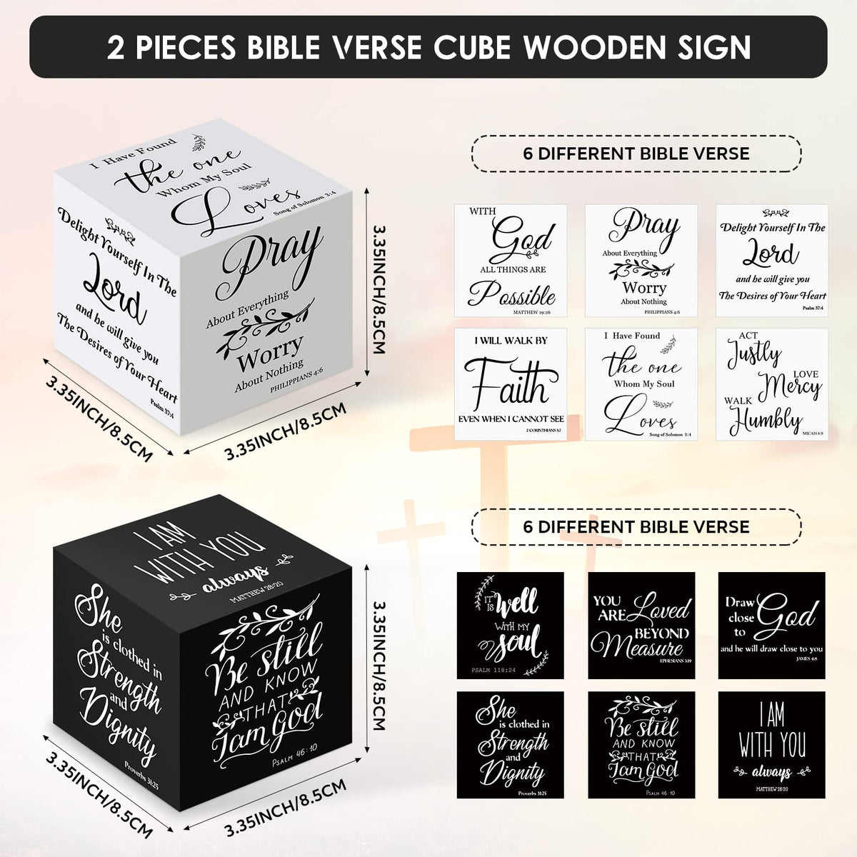 2 Pcs Bible Verse Mini Wood Signs Father Day Gift Christian Decor Be Still and Know Religious Sign Wooden Scripture Desk Decor Rustic Bible Verse Blocks Home Word Plaque, 3.35 Inch(Vivid Style)