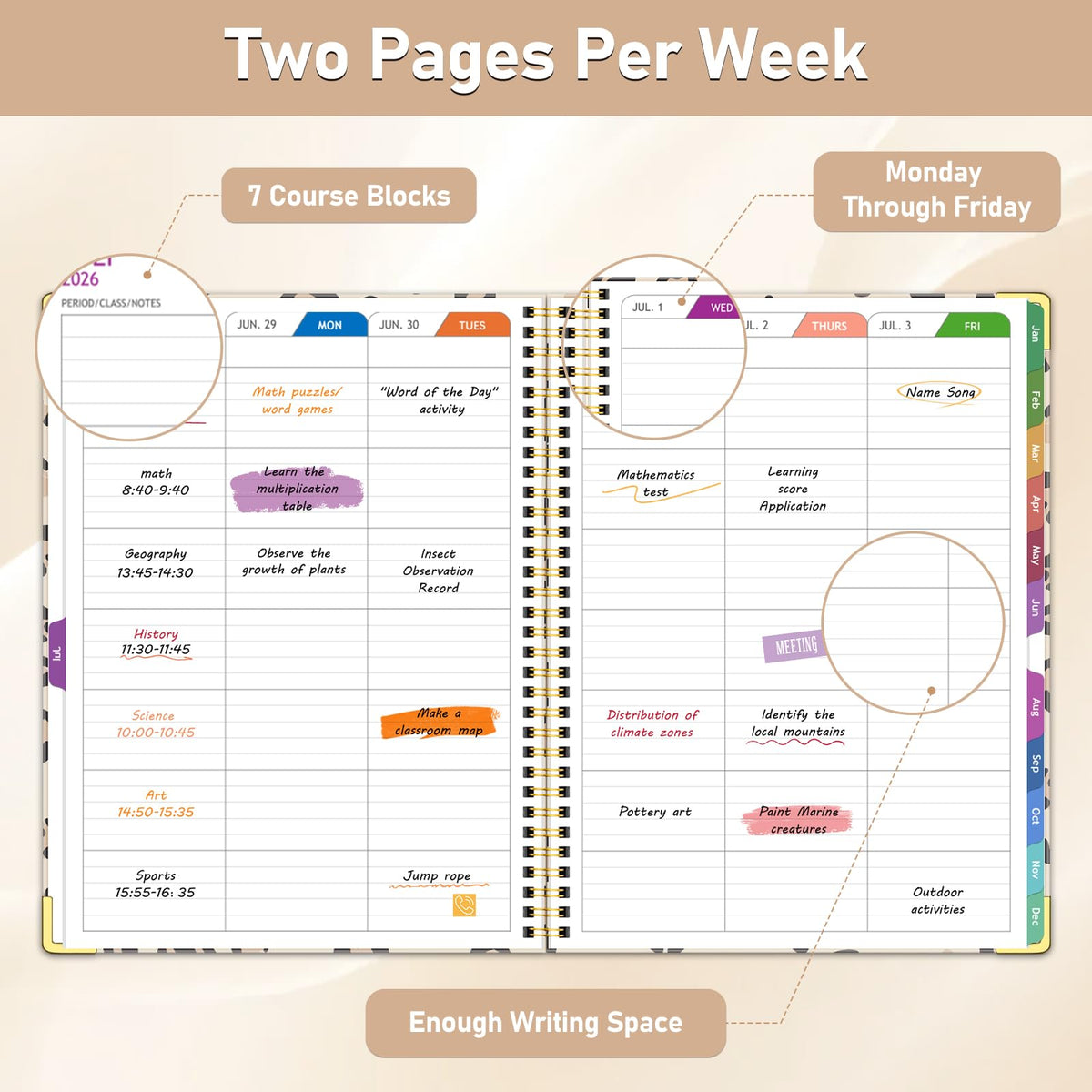 Teacher Planner 2026-2027, Jul 2026-Jun 2027 Academic Year, 8.5" x 11" Lesson Planner Book for Teacher Calendar, Spiral Bound Planners, Planning Stickers, Colorful Monthly Tabs, Leopard