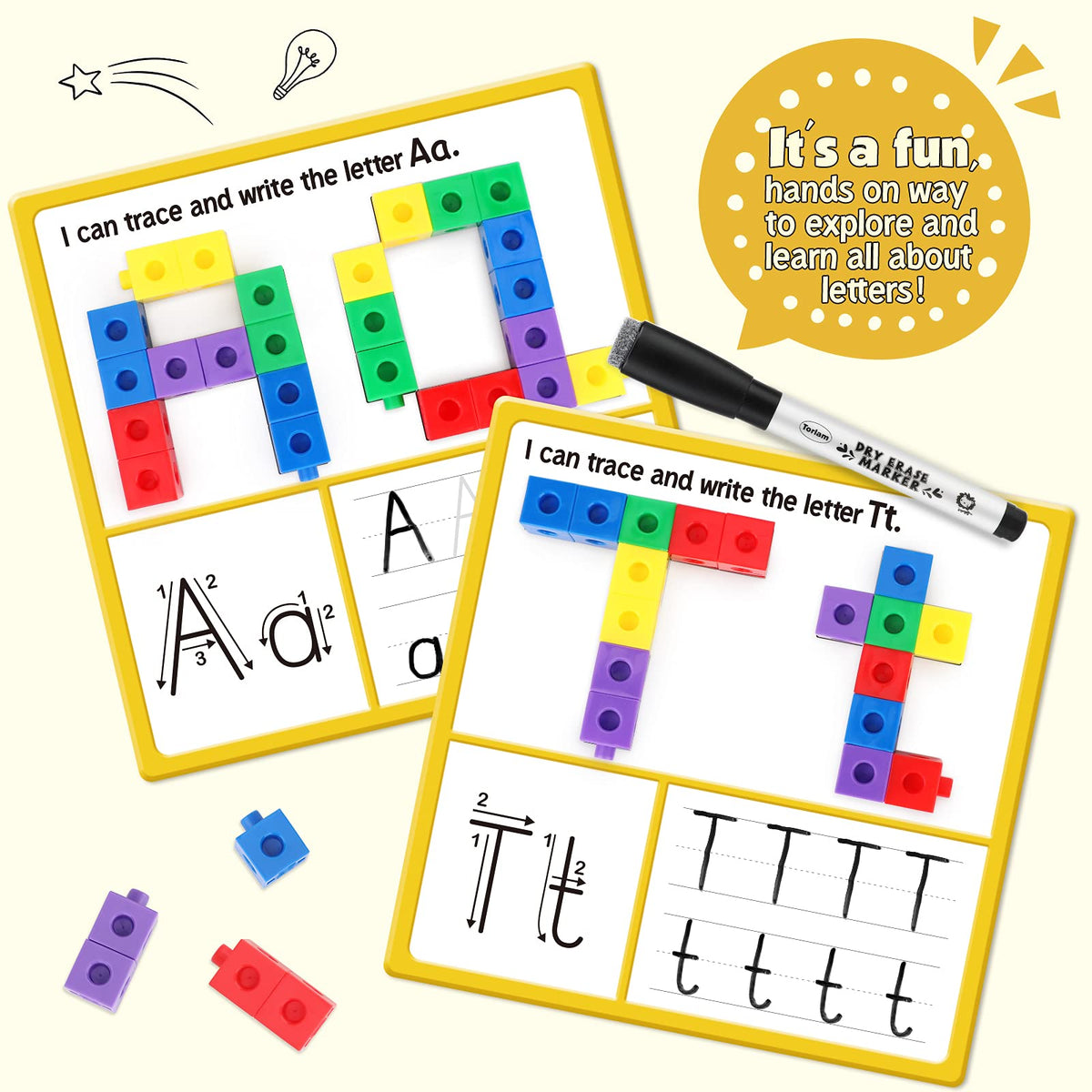 Torlam Math Cubes Math Manipulatives Activity Set, Counting Toys Snap Linking Cube for Kids Kindergarten Learning Activities