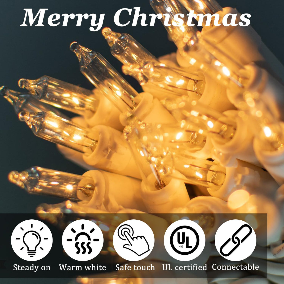 Warm White Christmas Lights Outdoor, 50FT 200 Count Incandescent Mini Christmas Lights White Wire, Waterproof Fairy Lights, Connectable Xmas String Lights for Christmas Tree, Garland, Wedding Decor
