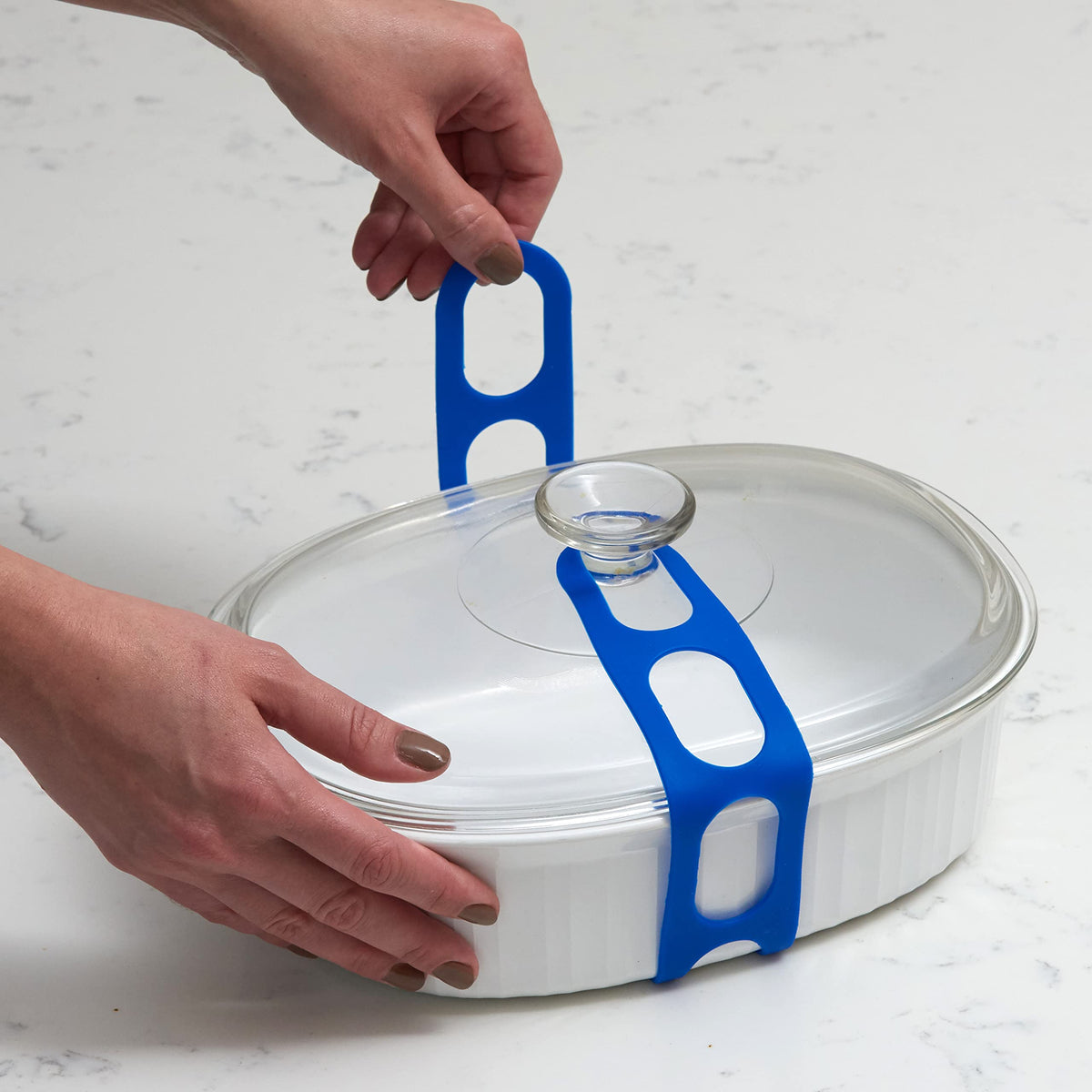Lid Latch the reusable universal lid securing strap for crockpots, casserole dishes, pots, pans and more. Make it easy to transport your favorite dishes with one simple strap.