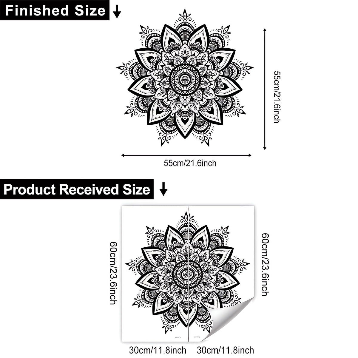 Black Mandala Wall Stickers, Boho Mandala Indian Namaste Flower Wall Decals Datura Stramonium Removable Vinyl Peel and Stick Living Room Bedroom Sofa TV Background Art Home Decor