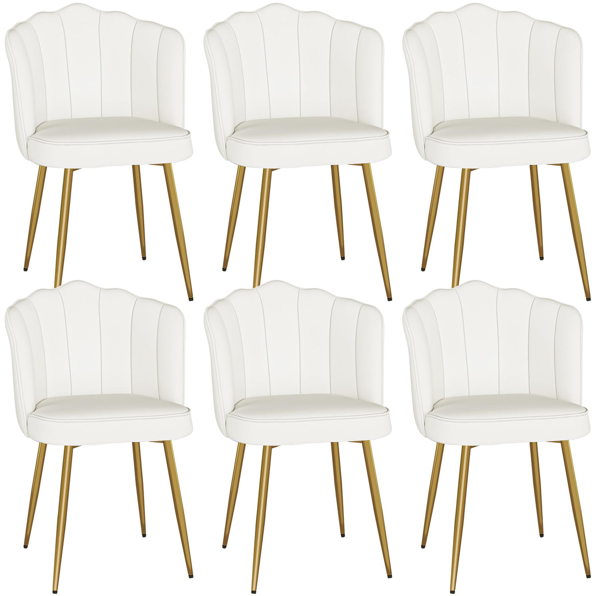 VECELO Velvet Dining Chairs Set of 6, Modern Upholstered Kitchen Chairs with Thick Cushions, Curved Padded Backrest and Metal Legs, for Kitchen, Dining Room, Living Room, White