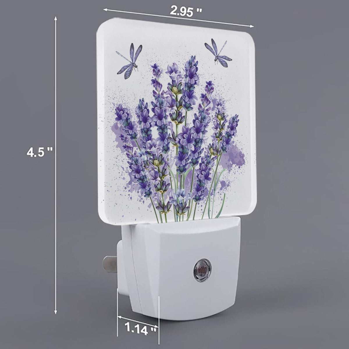 Lavender Dragonfly Flower Plug-in LED Night Lights Purple Plant Auto Dusk-to-Dawn Sensor for Bedroom Bathroom Kitchen Nursery Hallway Stairs Wall Home Decor
