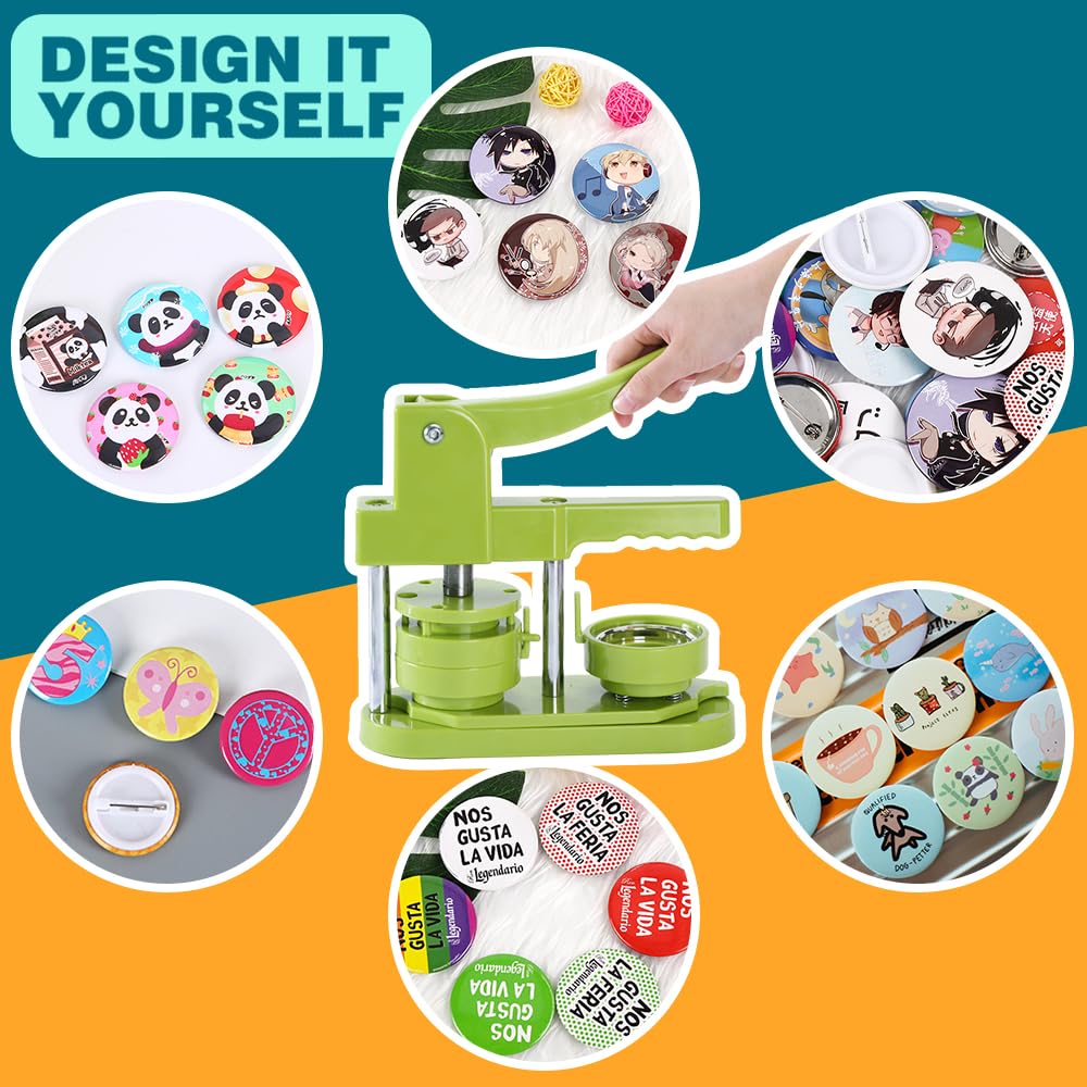 Button Maker Machine 58mm - (3rd Gen) Installation-Free 58mm(2.25in) DIY Pin Badge Button Maker Press Machine Badge Punch Press with Free 100pcs Button Parts&Pictures&Circle Cutter&Magic Book