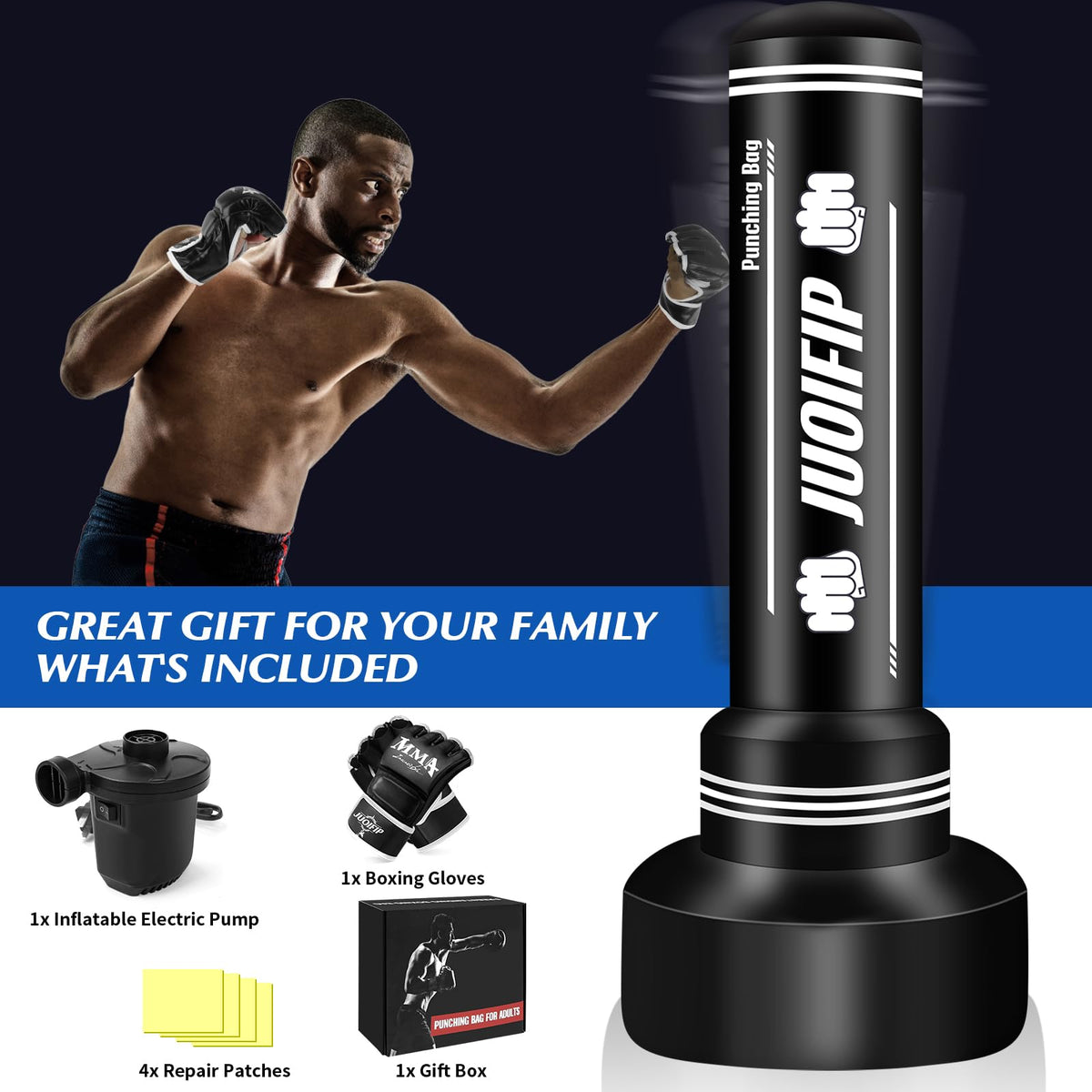 Heavy Punching Bag with Stand Adults Teens, 70" Freestanding Punching Bag with Boxing Gloves and Electric Air Pump, Women Men Standing Inflatable Boxing Bag for Training MMA Thai Fitness