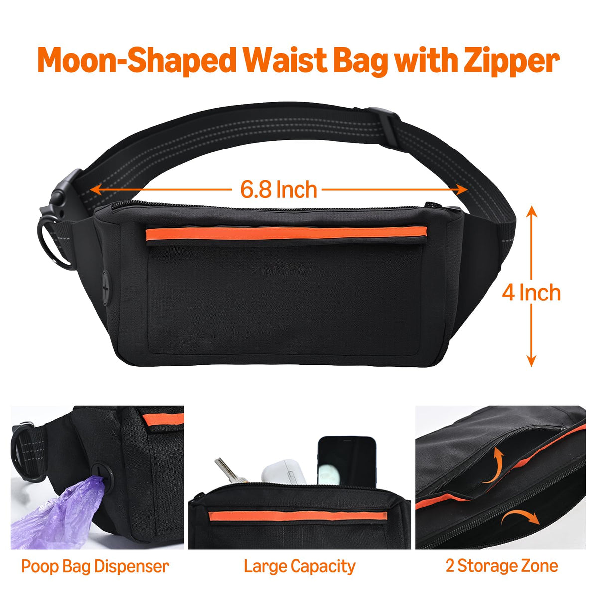 Amazon Basics Hands Free Dog Leash with Running Bag, Adjustable Waist Belt, Dual Padded Handles, Reflective Bungee Leash for Walking, Jogging, Hiking, Fits Small to Large Dogs (Up to 150 lbs)