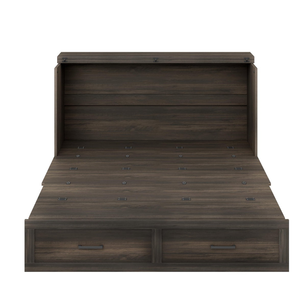 Bellemave Queen Murphy Bedframe, Cabinet Bed with Charging Station and Storage, Farmhouse Murphy Cabinet with Foldable Panel, Noisy Free, for Guest Bedroom, Living Room, Office, Rustic Gray