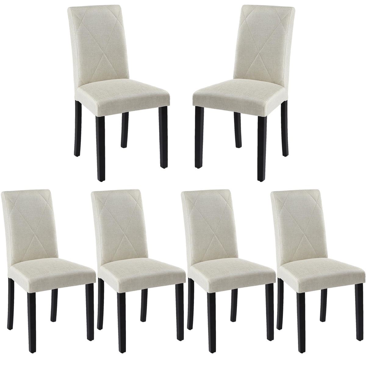 VECELO Upholstered Dining Chairs Set of 6, Modern Fabric and Solid Wood Legs & High Back for Kitchen/Living Room- Beige