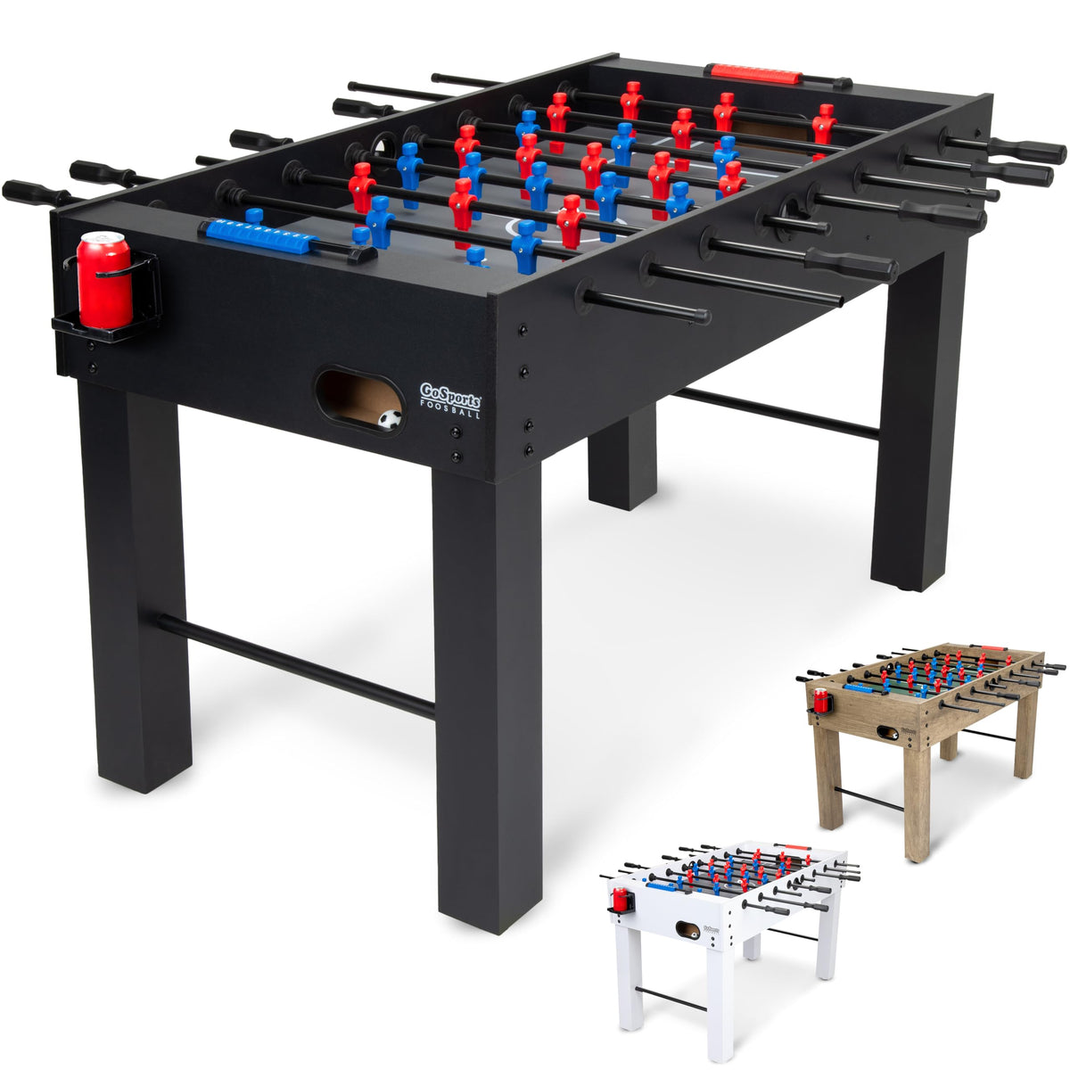 GoSports 54 Inch Full Size Foosball Table - Black Finish - Includes 4 Balls and 2 Cup Holders
