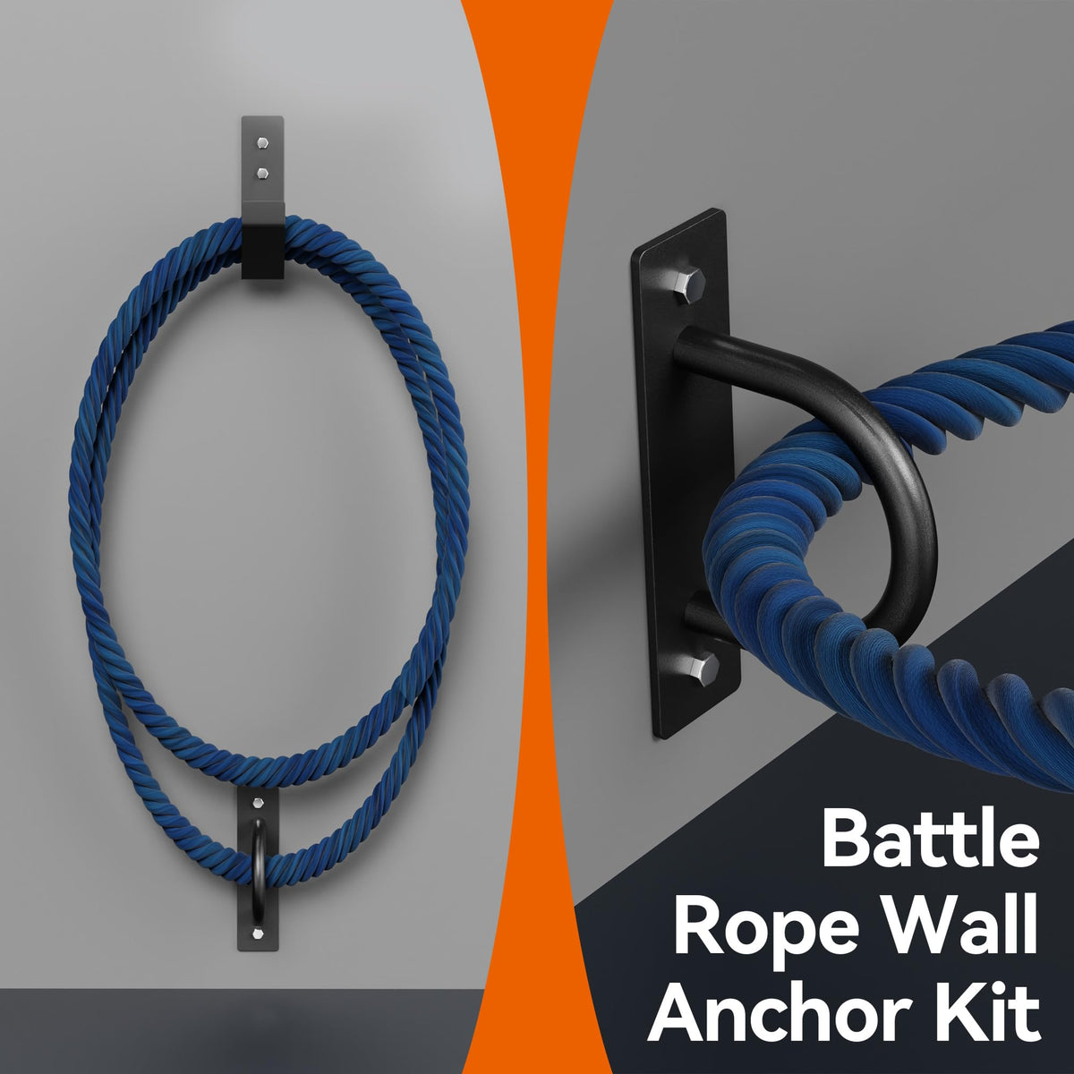 YUEYIN Battle Rope Wall Anchor Kit, Heavy Duty Steel Wall Anchor with Training Rope Organiser, Fitness Rope Wall Mount, Black
